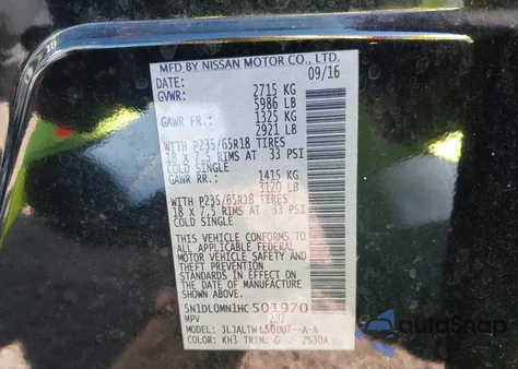 2017 Infiniti Qx60 z USA, uszkodzony, nr VIN 5N1DL0MN1HC501970